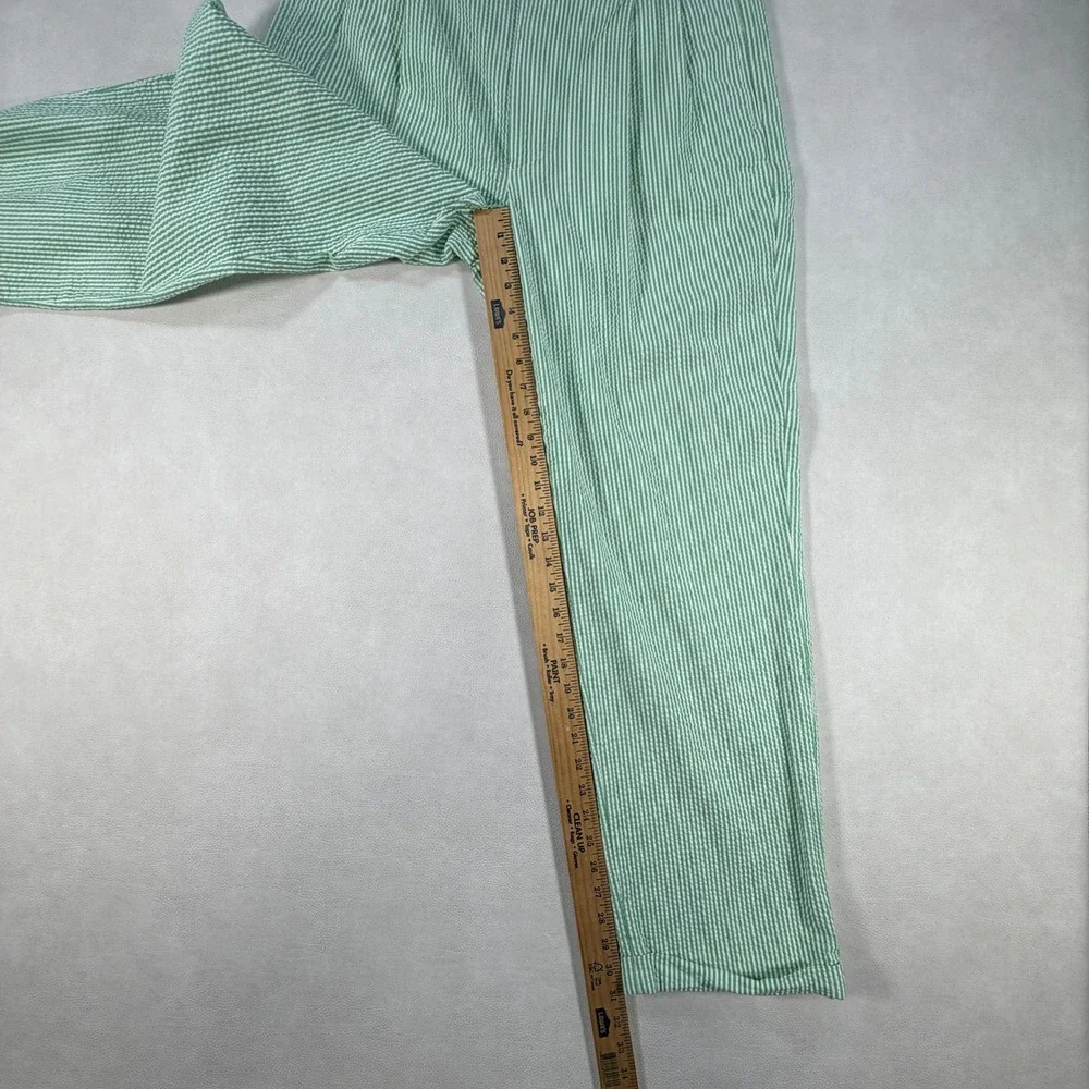 VTG Jos A Bank Mens Green White Seersucker Pleated Pants Striped Trousers 36x32